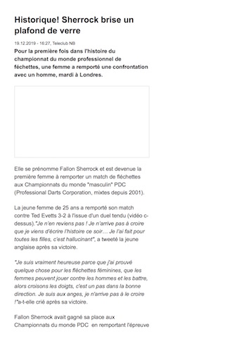 Bluewin: Fallon Sherrock brise un plafond de verre